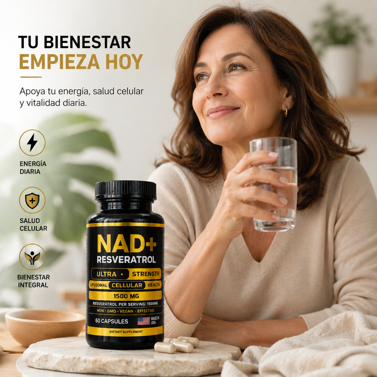 ✨ NAD+ Resveratrol | Energía Celular & Bienestar Diario 🌿