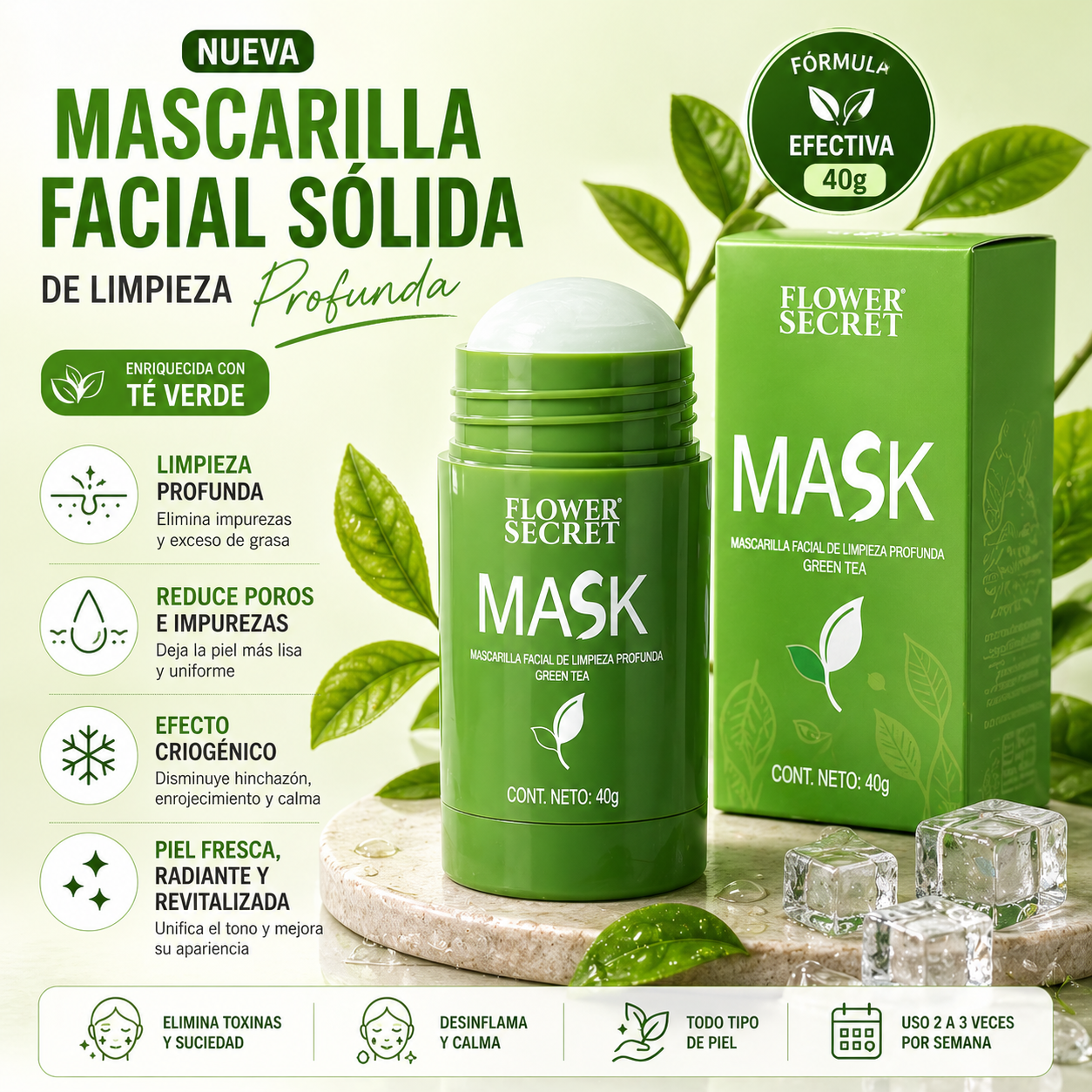 🌿Mascarilla Facial de Te Verde en Barra🌿