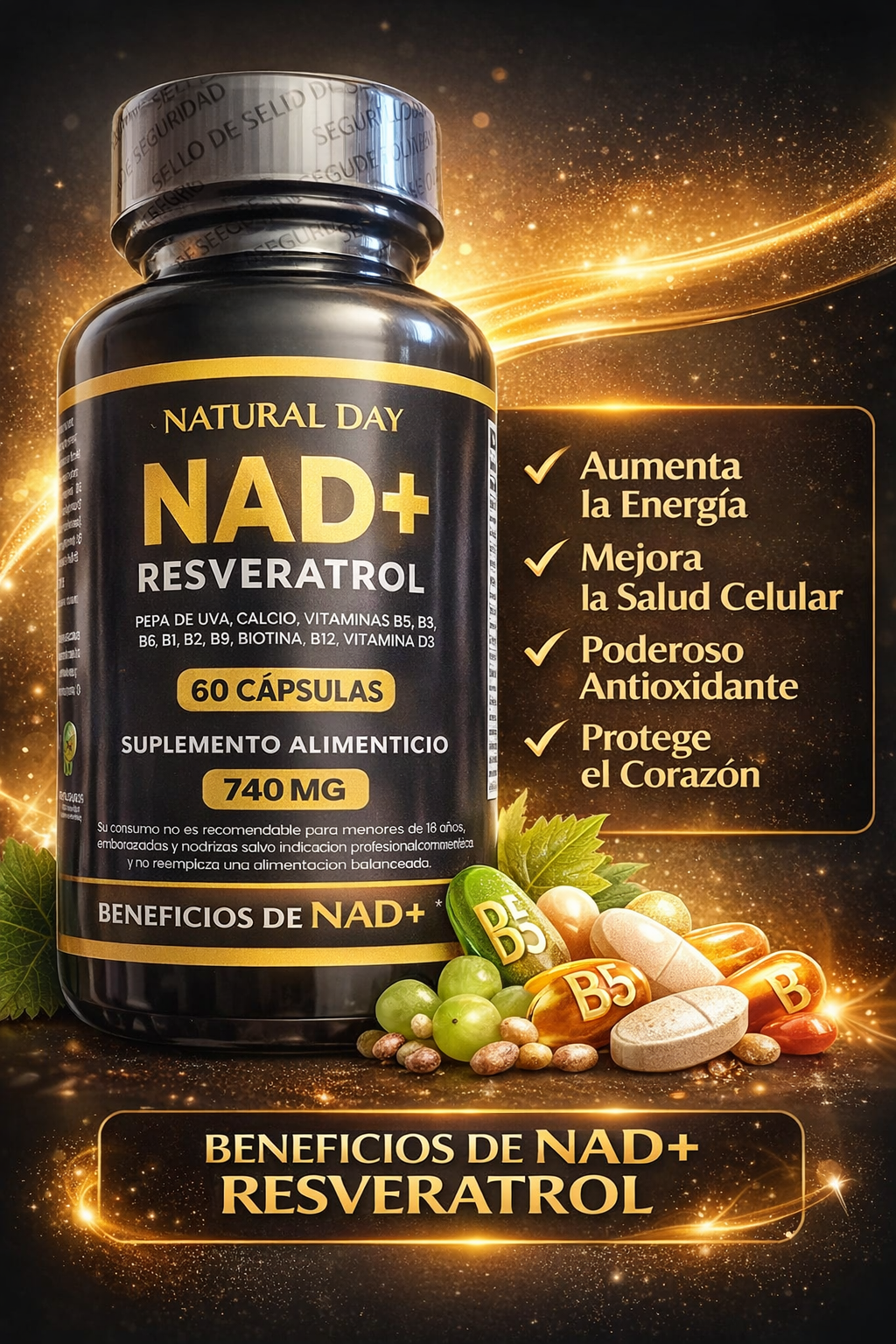✨ NAD+ Resveratrol | Energía Celular & Bienestar Diario 🌿