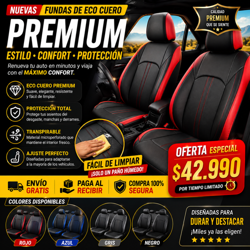💎 Set Completo de Fundas Premium Eco Cuero para todo Vehiculo